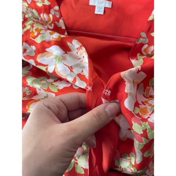 J.Jill Orange Floral Wrap Dress Short Flutter Sleeve Ruffle Hem Plus Size 2X - Picture 3 of 7